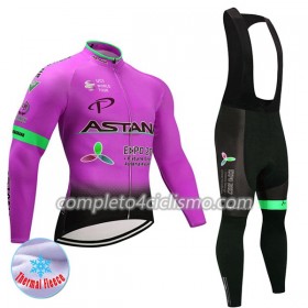 Completo Maglia ML + Pantaloncino con bretelle ML 2017 Astana Pro Team N003 Winter Invernale